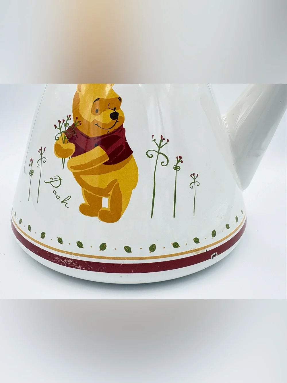 Vintage Simply Pooh “Winnie the Pooh” Ceramic Teapot Kettle - White, Red & Olive
